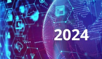 La palabra 2024 sobre un fondo azul con toques de la industria publicitaria.