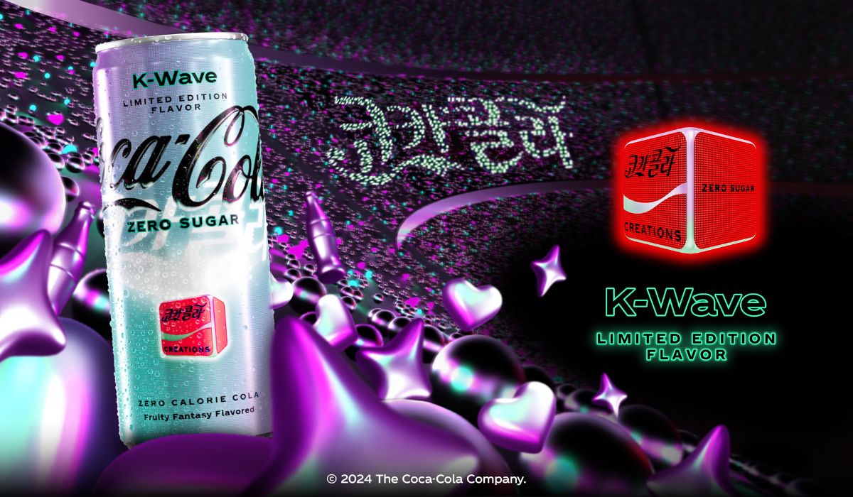 Una lata de refresco con fondo rojo inspirada en el K-Pop.