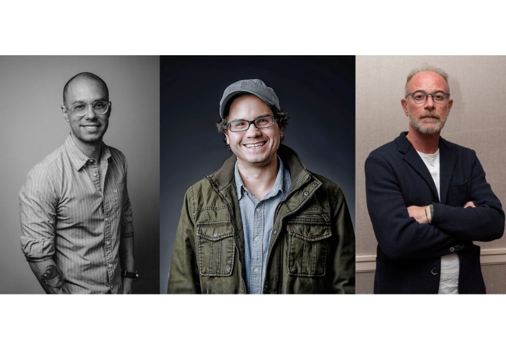 Tres fotografías en blanco y negro de hombres con gafas.