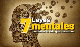 Ilustración de una cabeza humana llena de engranajes, con el texto "7 Leyes Mentales para tener la vida que deseamos" en negrita.